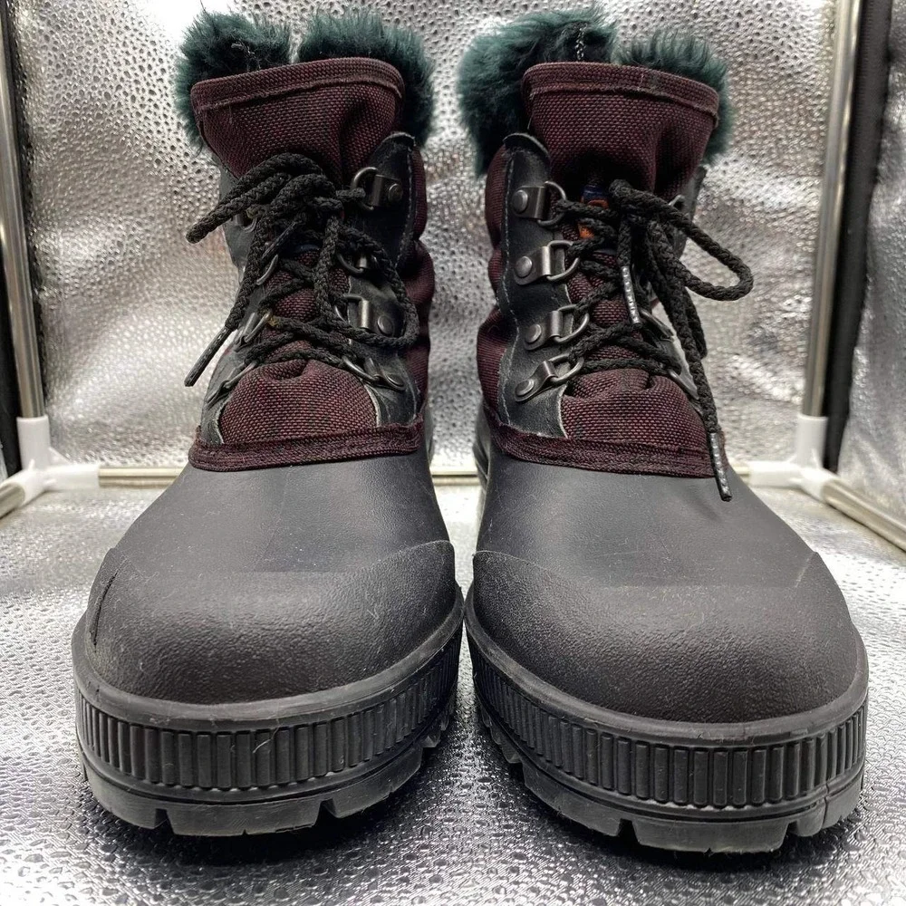 VTG 90s Sorel Caribou Snow Boots Womens 10 Burgundy Black Kaufman Made In Canada